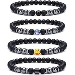 4Pcs Magnetic Therapy Ankle Bracelet, Obsidian Beaded Bracelet For Men/Women